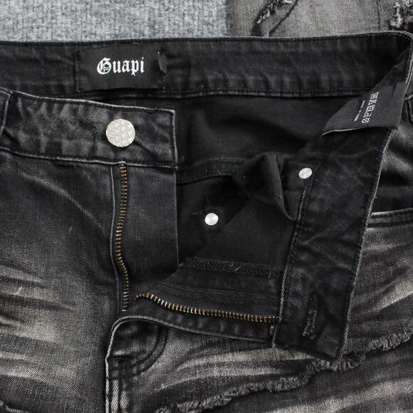 Guapi Jeans Mens 32 Flare Distressed Black Patchwork Stacked Hip Hop Streetwear - Picture 4 of 13